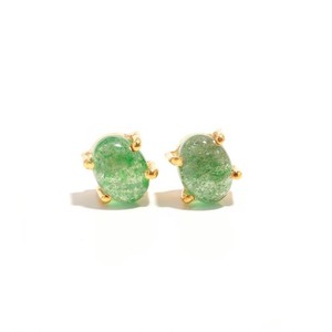 Authentic Natural Green Strawberry Quartz Stud Oval Gemstone Earrings 925 Sterling Silver