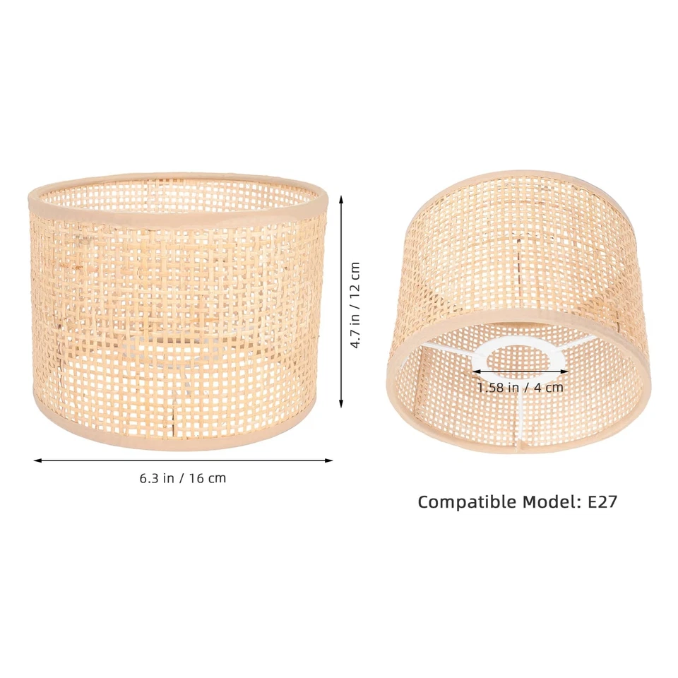 Pantalla de lámpara de mesa tejida de ratán: E27 rústica pantalla de tambor de granja vintage Be... Foto 3 de 4