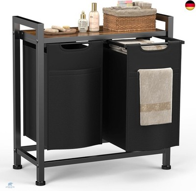 Sweetcrispy Wäschesammler mit Rollen, Wäschekorb 2 Fächer, 92 L, mit Ablage, 2 a