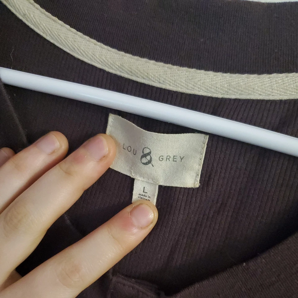 Lou & Grey Shirt Womens Large Brown Long Sleeve Gray Henley Top  - Image 2 of 4