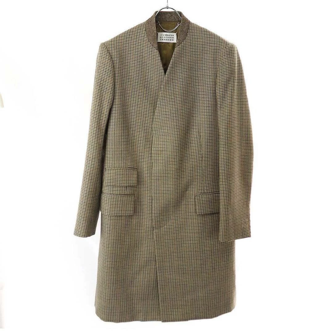 Cappotto Maison Margiela 4 21AW senza colletto a quadri S51AA0305 S53030 beige usato0