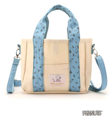 Peanuts Snoopy 2Way Tote Bag Blue Shoolarue Canvas Crossbody Bag Shoulder Bag