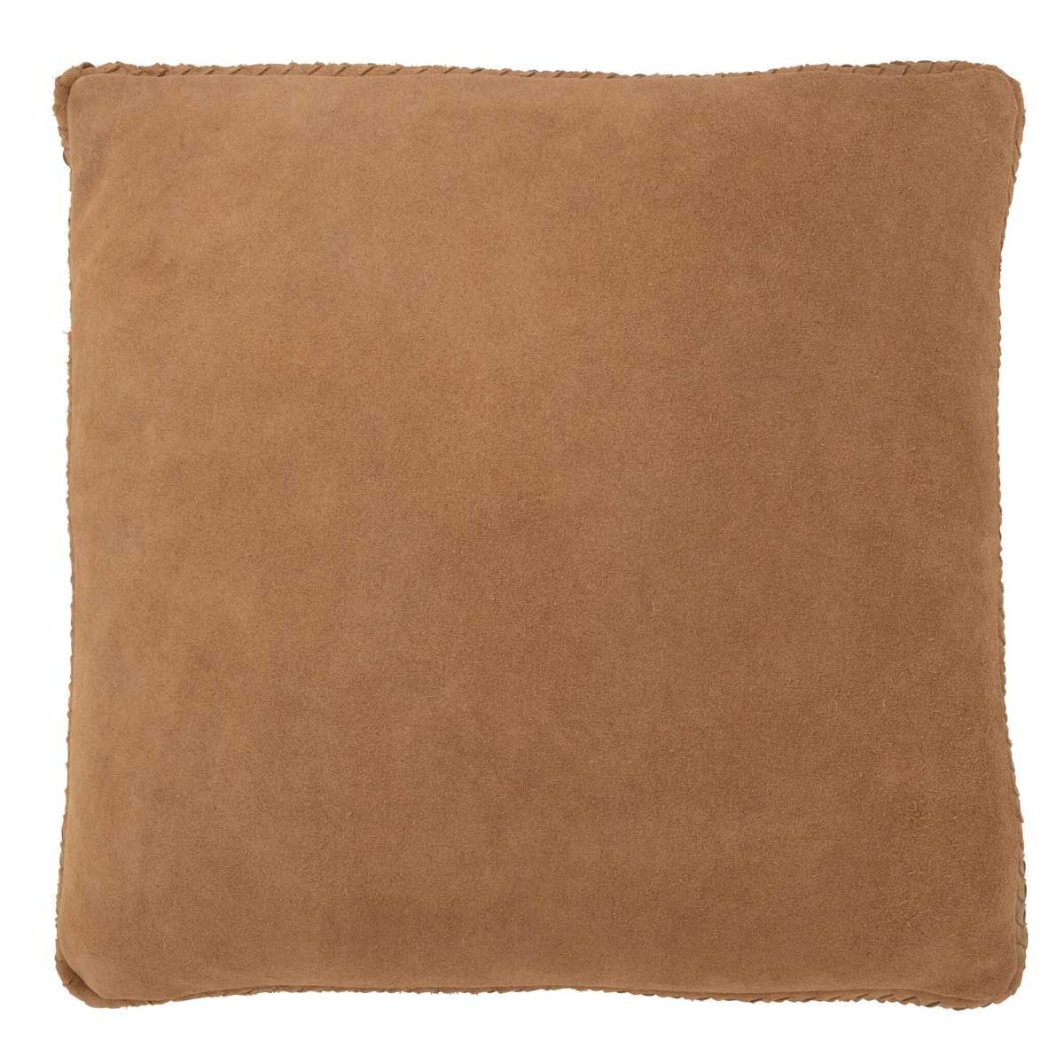 Coussin en cuir tressé Coleman 45x45 cm couleur camel pour décorer un salon bohème chic