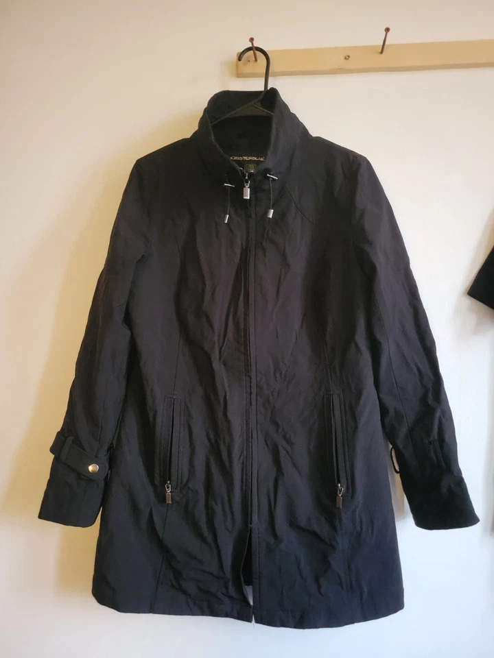 Chaqueta de lluvia Kristen Blake negra cremallera completa gabardina mediana  Foto 3 de 4