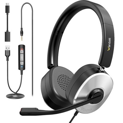 Wantek Headset 3.5mm to USB/Type-C with ENC Microphone Headphone for PC/Laptop
