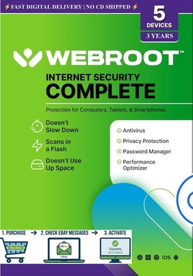Webroot Internet Security Complete 2026 | Digital Key | 3 Yrs | 5 PC/MAC/MOBILE