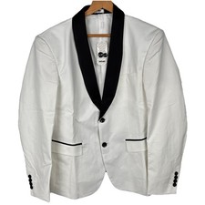 Coofandy M Mens White/Black Suit Blazer Jacket Tuxedo Coat