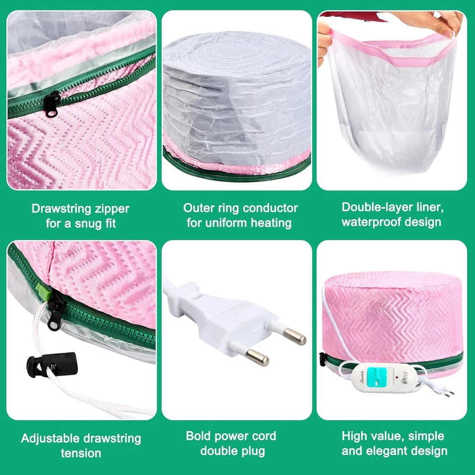 Cappello per la cura dei capelli cappuccio riscaldante, tappi termici condizionamento profondo, - Immagine 3 di 4