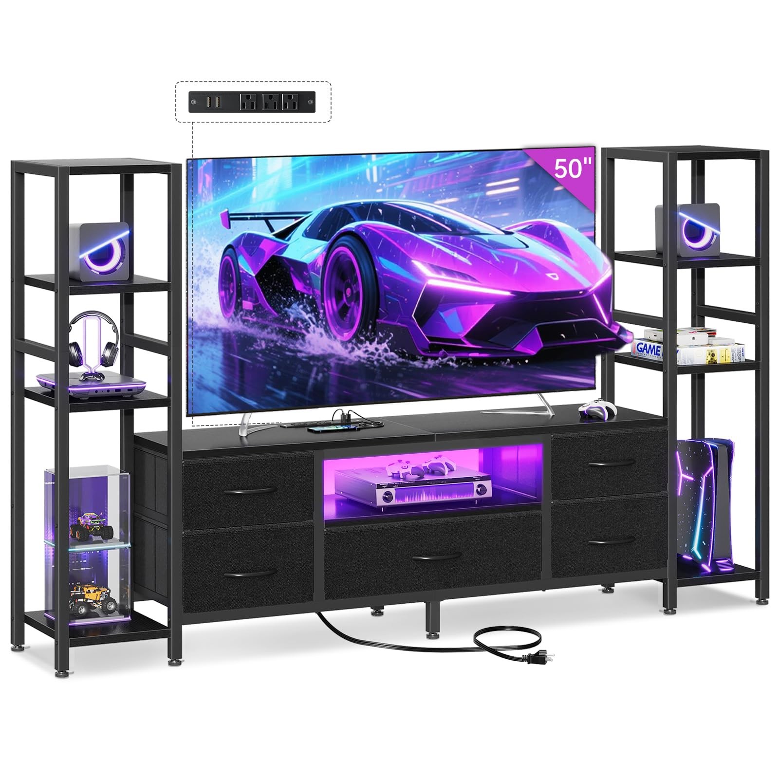 S For 40/43/50 Inch Tv, Entertainment Center With Lights & P
