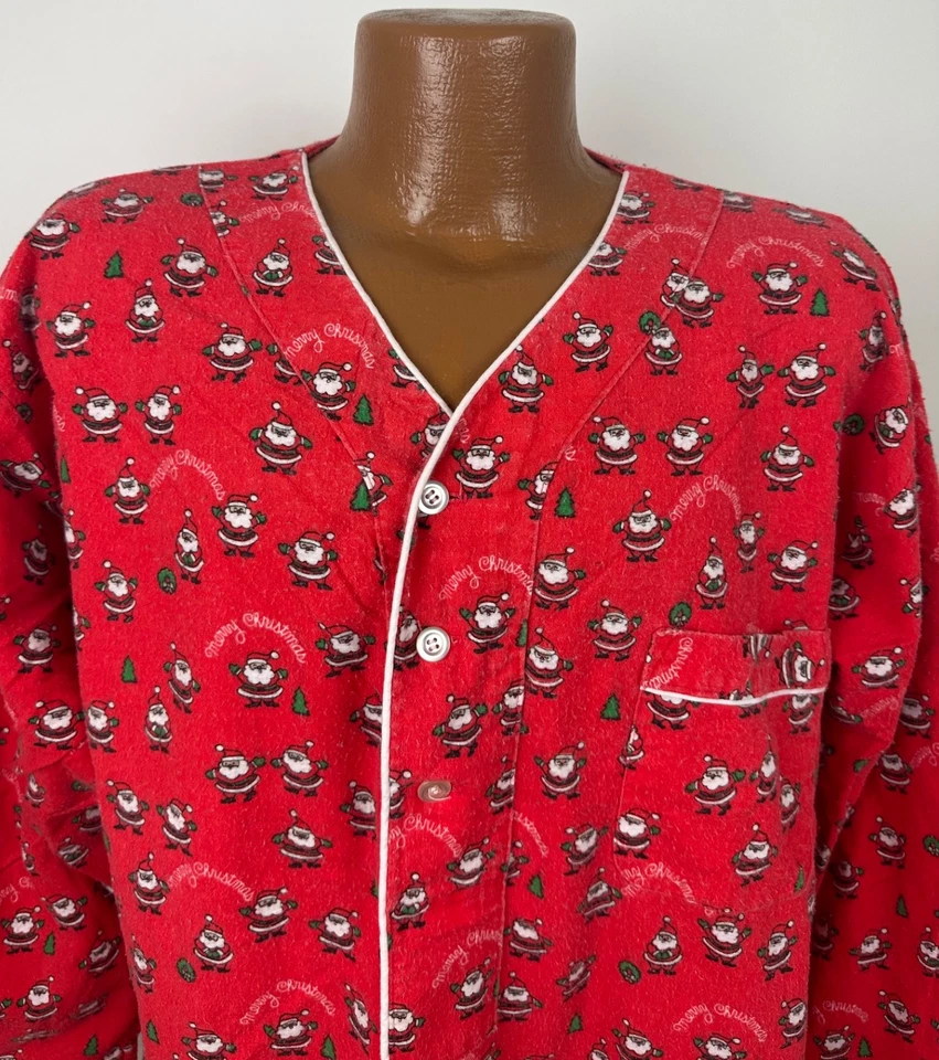 Pijama vintage de franela para hombre XL rojo Navidad vacaciones Papá Noel Foto 4 de 4