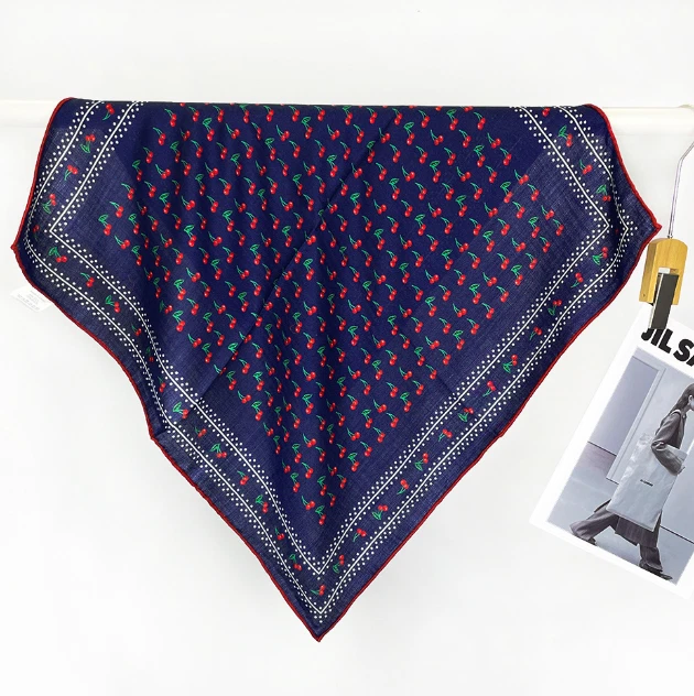 70% Cashmere 30% Silk Scarf Neckerchief cherry Print Shawl Bandana 26'' Wrap new