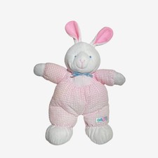 Baby Eden Bunny Vintage 11" Pink Waffle Weave Romper, Rattle  Embroidered Face