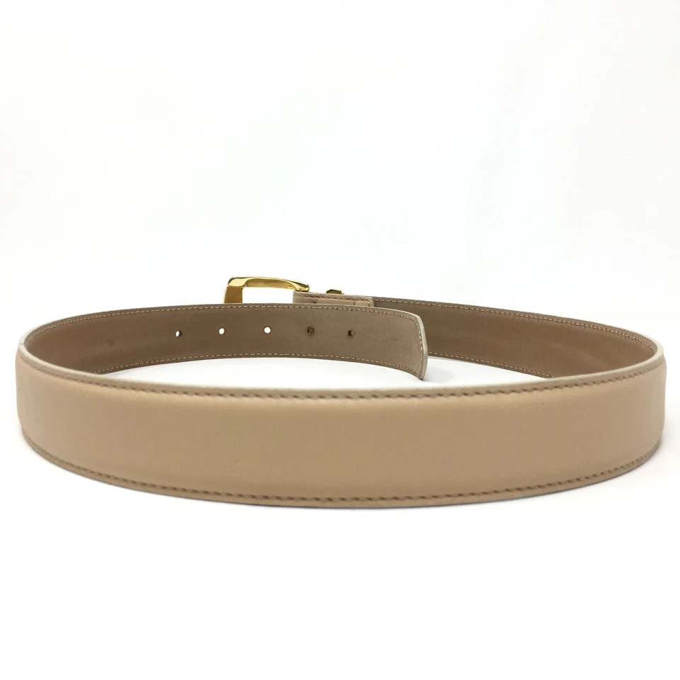 Talbots Dress Belt Womens Size M Medium Beige Leather Made Italy Brass Buckle - Image 3 of 4