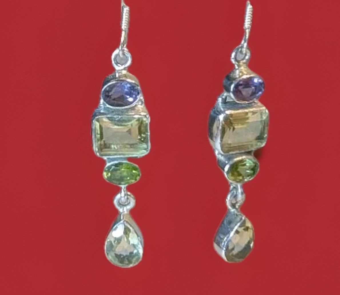 Beautiful Assorted Gemstone Dangle Earrings - image 1