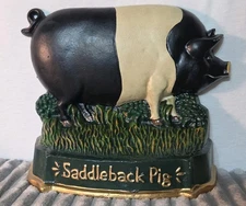Heavy Vtg Cast Iron British Saddleback Pig Hog Farmhouse Painted Doorstop Pork 