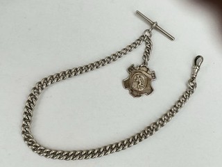 Antique Solid Silver Graduated Pocket Watch Chain Hallmark 46.5gms.