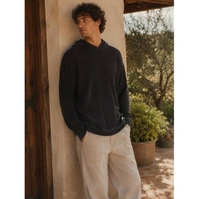 Vuori Mens Waffle Knit Pullover Hoodie Black Long Sleeve Activewear Shirt