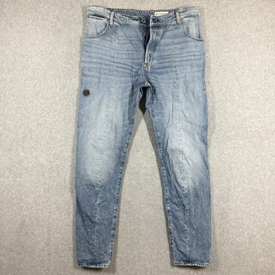 G Star Raw Lanc 3D Tapered Jeans Mens 34x32 Restored Denim Distressed Button Fly