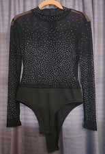 Stretchy Size Medium Leotard with Zipped Closure and Snap Crotch: Super Sheer