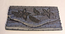 Vntg jem clutch purse beaded sequin black floral hand held made in hong kong