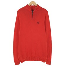 Vintage Chaps Jumper Sweater Men 1/4 Zip Red Cotton Uo5 Size M
