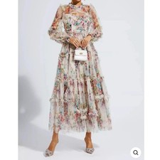 Catchall Floral Maxi Dress Women Size M NEW Tiered Mesh Ruffle Long Sleeve