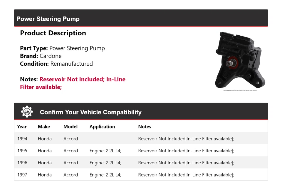 Bomba de dirección asistida Cardone 1995 1996 para Honda Accord 1994-1997 Foto 2 de 4