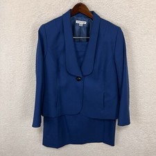 Pendleton Wool Suit Set Blazer Size 14 Skirt Size 12P Blue Made In USA Academia