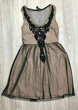 Womens Rue 21 Sleeveless Pullover Dress Tan Black Lace Overlay S