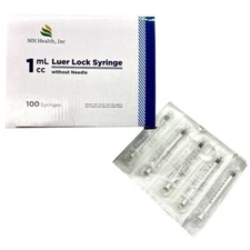 MN Health Sterile Luer Lock Syringe Without Needle 1cc 100/pk