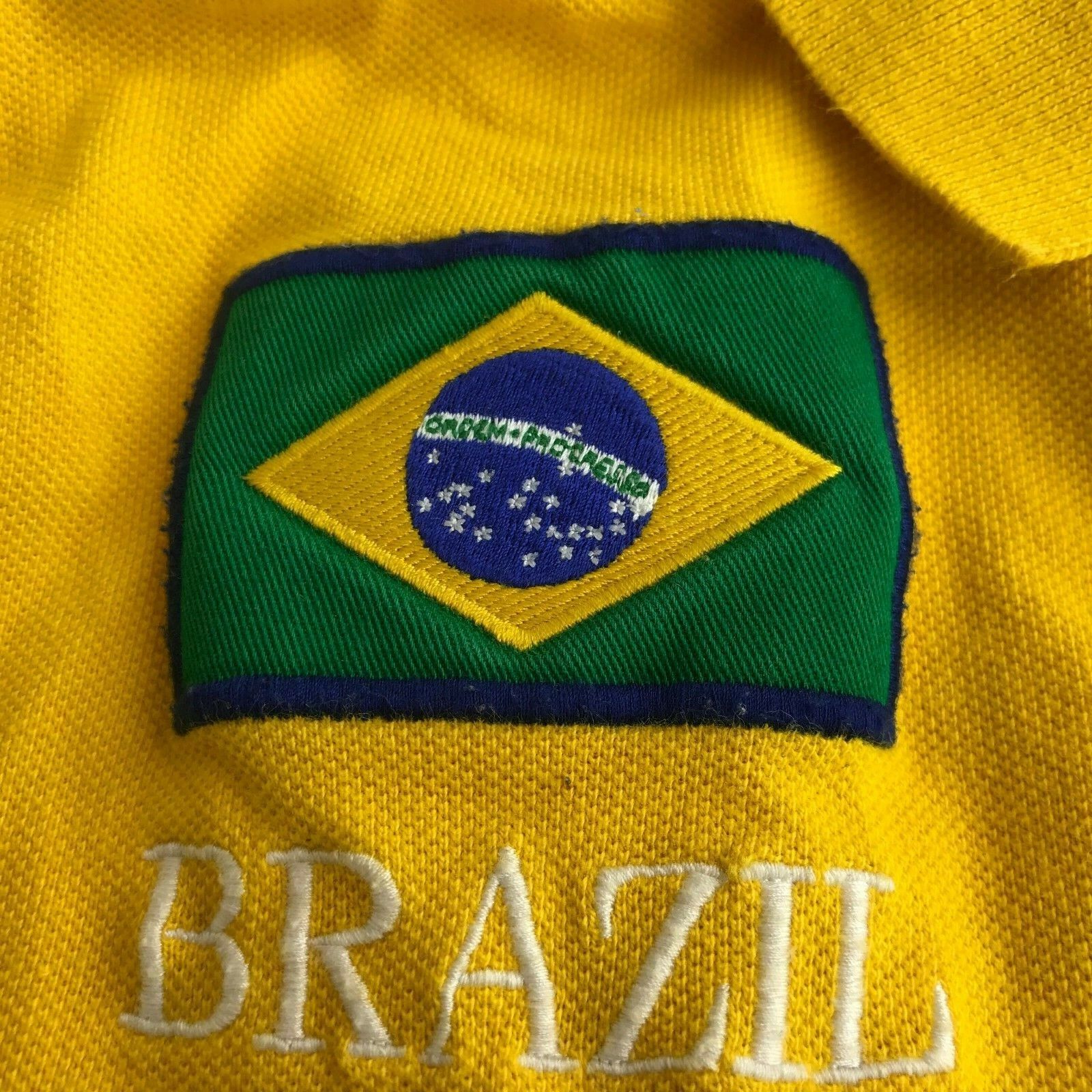 Lemarri BRAZIL Soccer Team Polo Shirt Mens L Yellow Green Flag Short Sleeve