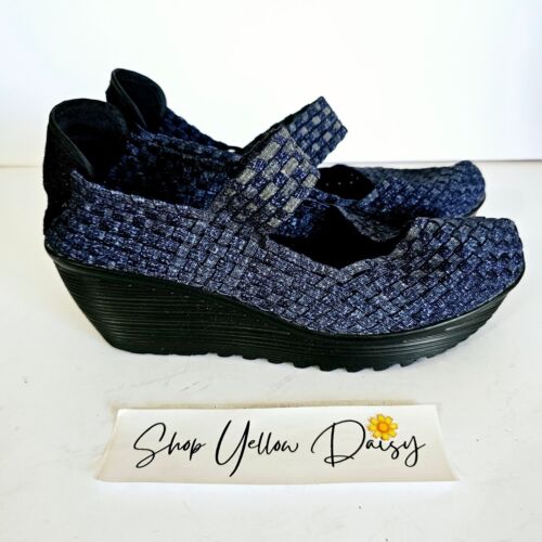 Bernie Mev Woven Mary Jane Blue Slip On Wedge Sandals Womens Sz 9.5 - Sh463.2