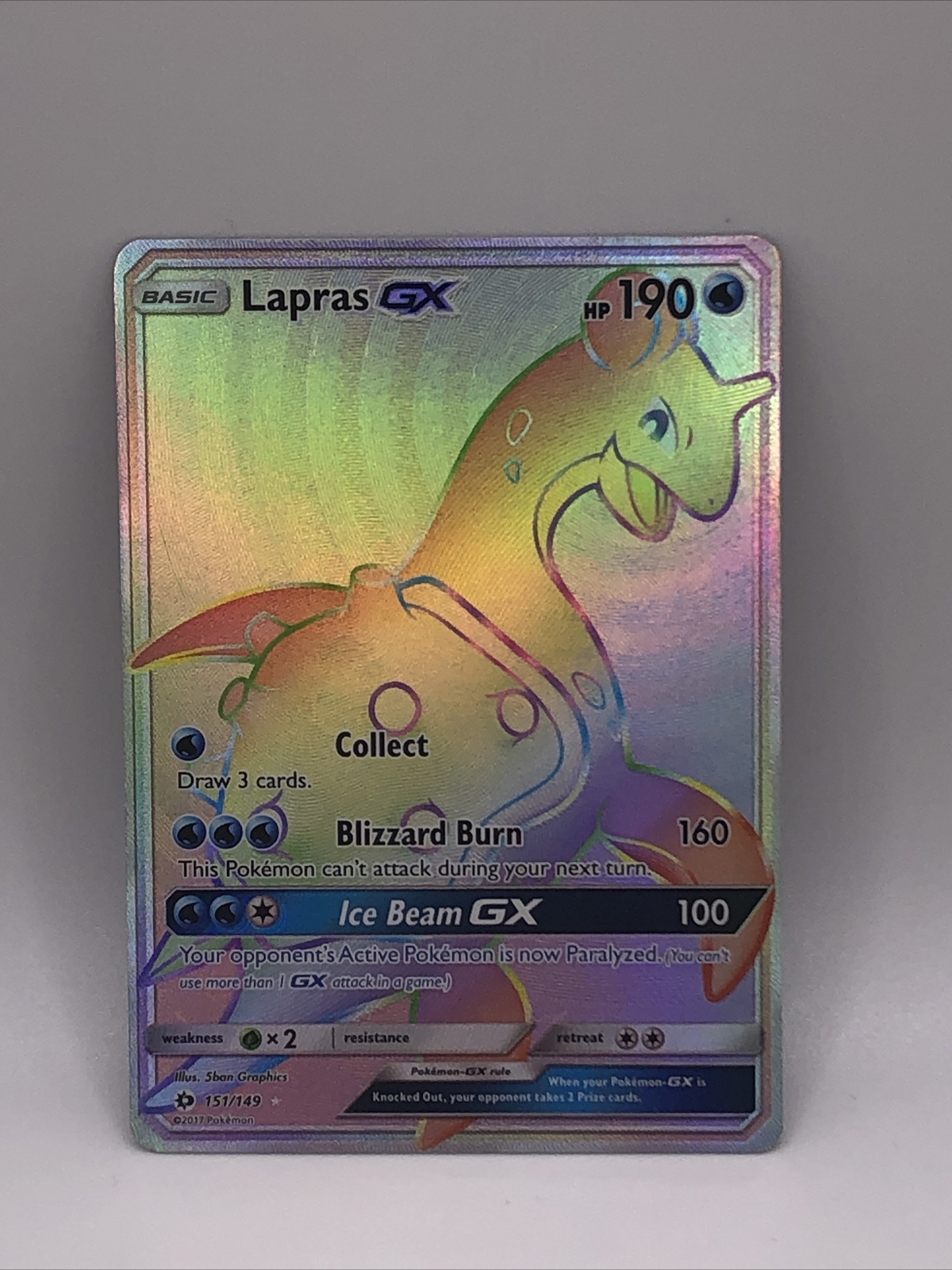 Lapras GX Rainbow Secret Rare Full Art Pokemon Sun & Moon Base Set 151/149