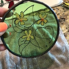 Vtg Stained Glass Suncatcher Wall Hanging Hand Made Painted Flowered Hobbies