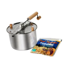 Stainless Steel Popcorn Popper Set w/ Wooden Handle Stove Top Pop Corn Maker