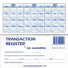 12 Checkbook Transaction Registers 2025-2026-2027 Calendars Check Book Bank