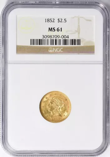 1852 LIBERTY HEAD $2.5 QUARTER EAGLE GOLD NGC MS61