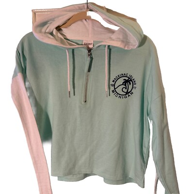 Exist Ladies Large Mint Green Mackinac Island 1/4 Zip Pullover Cropped Hoodie