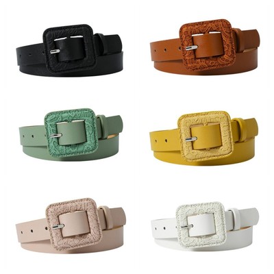 Women Square Buckle Faux Leather Dress Belt Jeans Adjustable  display picture 3