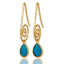 Hanging Hook Designer Turquoise Gemstone 925 Silver Dangle Earrings Jewelry