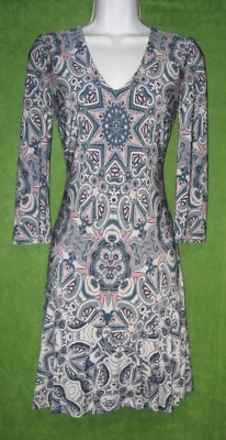 Eliza J Gray Navy Blue Pink Mauve Jersey Flounce Work Social Dress 12 $118