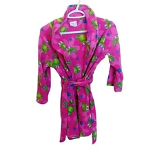 Y2K Capelli Kids Robe Plush Hot Pink Frog Print Bath Sleep Loungewear Approx L