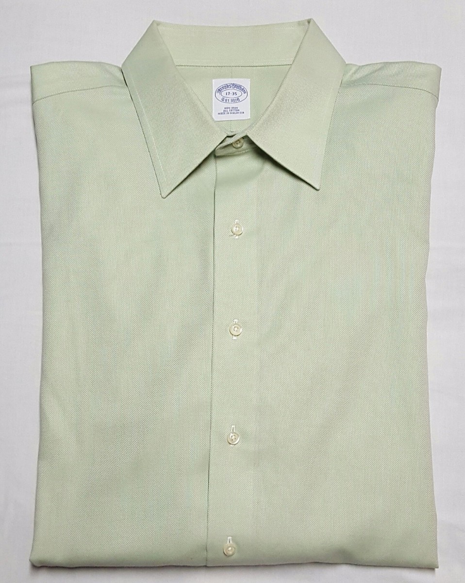 BROOKS BROTHERS Mens Cotton Long Sleeve Mint Green Non-Iron Dress Shirt  17/35 | eBay