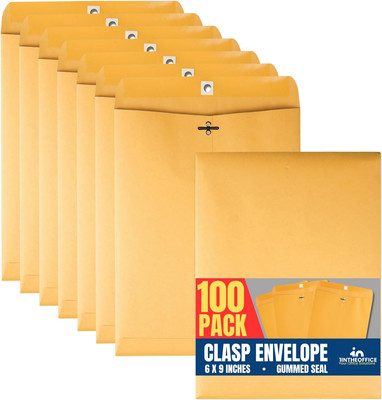 1Intheoffice Brown Envelopes 6X9, Manilla Envelopes with Clasp, Gummed Flaps, 10