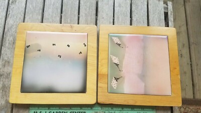 2 Vintage Hand Painted 1980's Art Pottery Tiles Harris and Stiles Butcher Block 