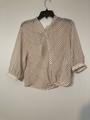 Habitual Ryley Tie Front Puff Sleeve V Neck Blouse Heather Grey Women s XS