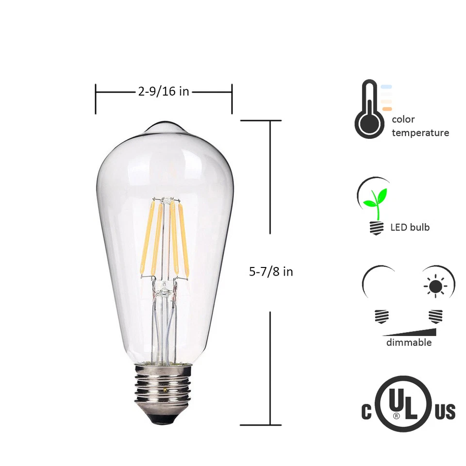 ST64 LED Dimmable Light Bulb, 40 Watt Equivalent, Warm White (2700K), Set of 6 - Image 2 of 4