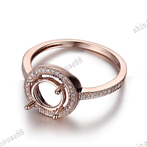 Semi Mount Real Diamonds Wedding Ring Setting Solid 14k Rose Gold 6.25-8mm Round - Picture 7 of 7