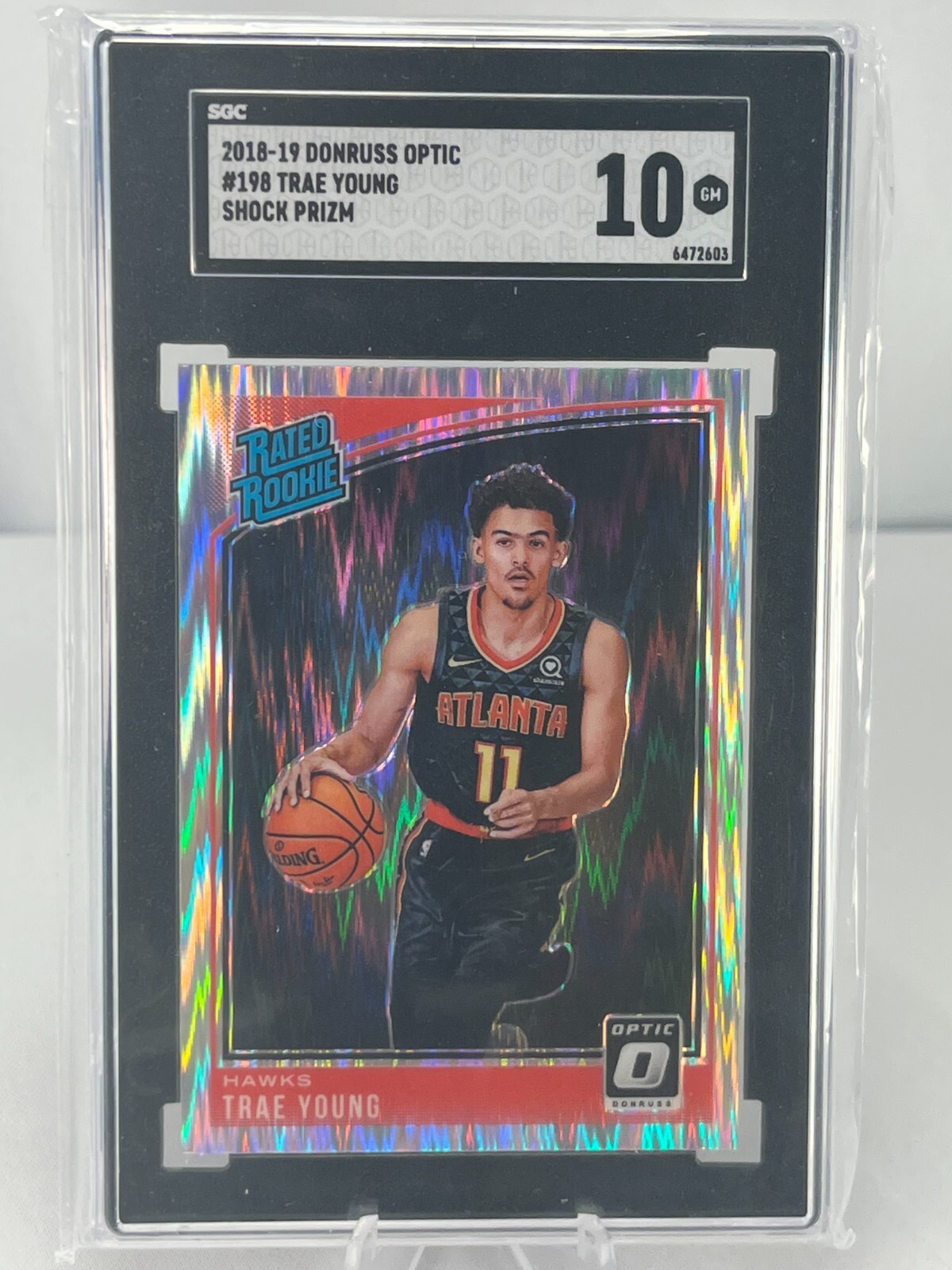 2018-19 Donruss Optic Trae Young Rated Rookie Shock Prizm SGC 10