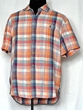 Tommy Bahama Orange  Blue Plaid Button-Front 100 Cotton Shirt XL